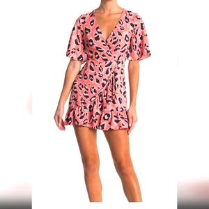 Topshop Coral Blair Leopard Print Wrap Mini Dress Size 6